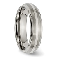 Chisel Titanium Brushed Center with Sterling Silver Inlay 6mm Ridged Edge Band view 4