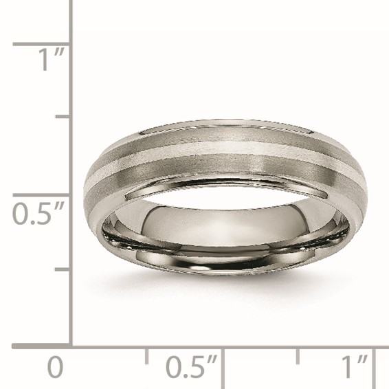 Chisel Titanium Brushed Center with Sterling Silver Inlay 6mm Ridged Edge Band