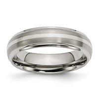 Chisel Titanium Brushed Center with Sterling Silver Inlay 6mm Ridged Edge Band view 1