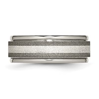 Chisel Titanium Polished Band with Sterling Silver Inlay Stone Finish Center Grooved view 3