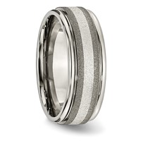 Chisel Titanium Polished Band with Sterling Silver Inlay Stone Finish Center Grooved view 4