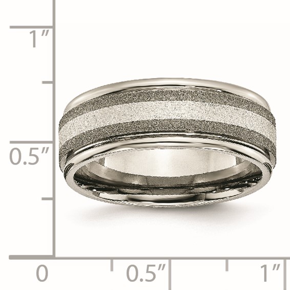 Chisel Titanium Polished with Sterling Silver Inlay Stone Finish Center Grooved Band