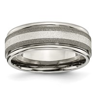 Chisel Titanium Polished Band with Sterling Silver Inlay Stone Finish Center Grooved view 1
