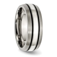 Titanium Grooved Sterling Silver Inlay 8mm Brushed Antiqued Band view 4