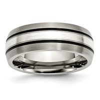 Titanium Grooved Sterling Silver Inlay 8mm Brushed Antiqued Band view 1