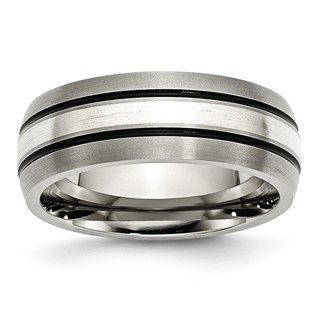 Chisel Titanium Antiqued and Brushed with Sterling Silver Inlay 8mm Grooved Band