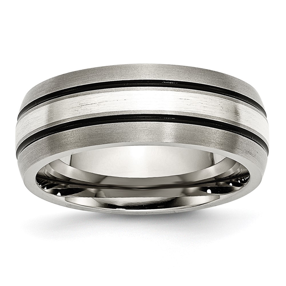 Titanium Antiqued/Brushed w/Sterling Silver Inlay 8mm Grooved Band