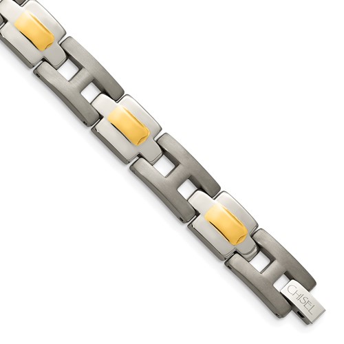 Chisel Titanium Brushed and Polished Yellow IP-Plated Bracelet, 9"