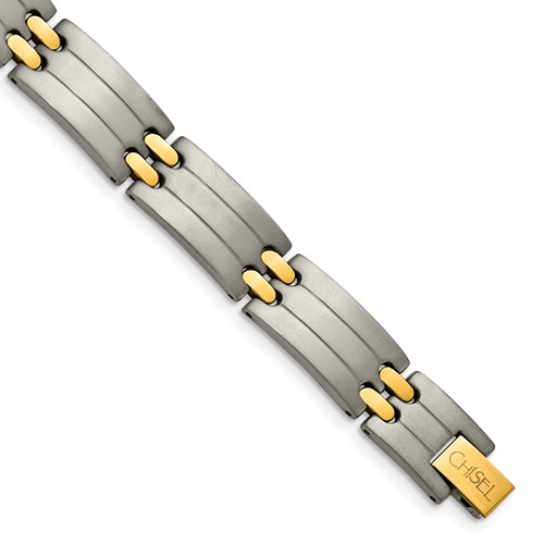 Chisel Titanium Brushed and Polished Yellow IP-Plated Bracelet, 8.5"