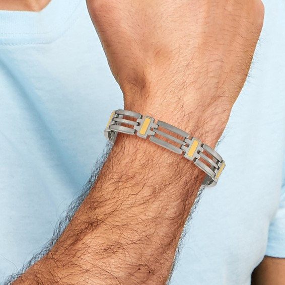 Chisel Titanium Brushed and Polished Yellow IP-Plated 8.5 inch Bracelet