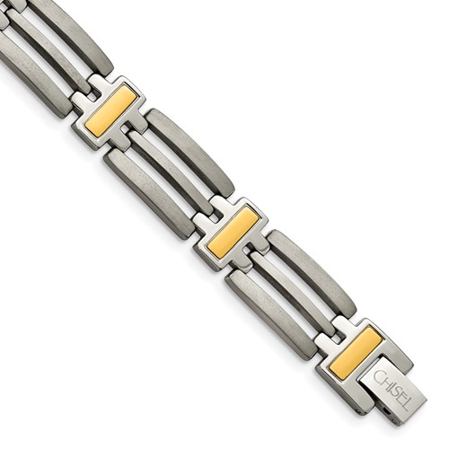 Chisel Titanium Brushed and Polished Yellow IP-Plated Bracelet, 8.5"