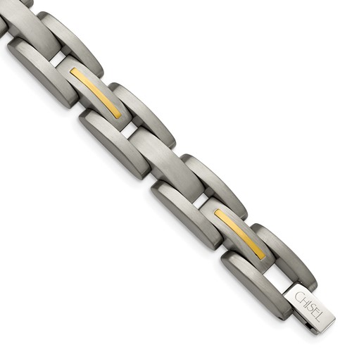 Chisel Titanium with 14K Gold Inlay Brushed 8.5 Inch Bracelet