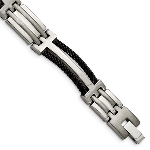 Chisel Titanium Brushed and Polished Black IP-plated Bracelet, 8.5"