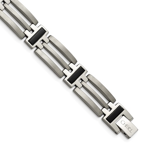 Chisel Titanium Brushed and Polished Black IP-plated Bracelet, 8.5"