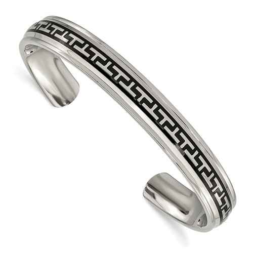 Chisel Titanium Polished Bangle with Black Rubber Design Cuff