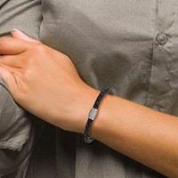 Chisel Titanium Polished with CZ Black Leather Bracelet view 5