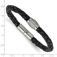 Chisel Titanium Polished with CZ Black Leather Bracelet view 4