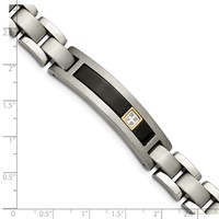 Chisel Titanium Bracelet with 14K Gold Brushed and Polished with Black Onyx.05 Carat Diamond, 8.75" view 5