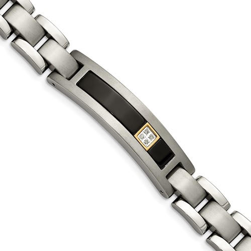 Chisel Titanium Bracelet with 14K Gold Brushed and Polished with Black Onyx.05 Carat Diamond, 8.75"