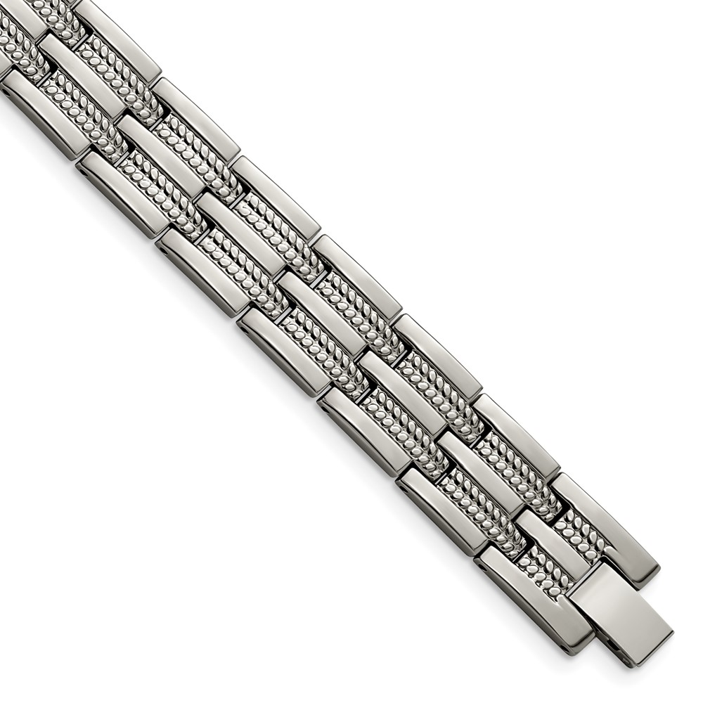 Titanium Polished & Textured w/Syn. Germanium 8.5in Link Bracelet