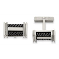 Chisel Titanium Polished Black IP-plated Wire Cuff Links view 1