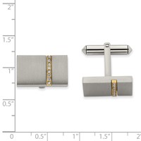 Chisel Titanium Brushed Yellow IP-plated with CZ Rectangular Cuff Links view 3