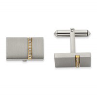 Chisel Titanium Brushed Yellow IP-plated with CZ Rectangular Cuff Links view 1