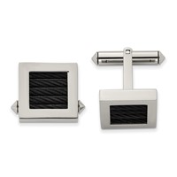 Chisel Titanium Polished Black IP-plated Wire Cufflinks view 1