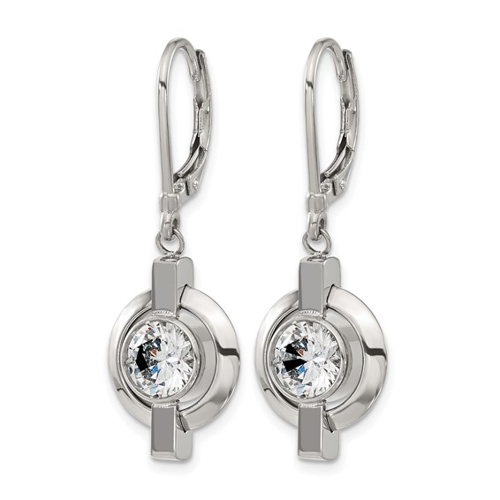 Chisel Titanium Polished CZ Leverback Earrings