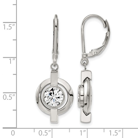 Chisel Titanium Polished CZ Leverback Earrings