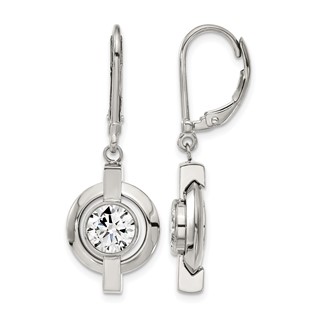 Chisel Titanium Polished CZ Leverback Earrings