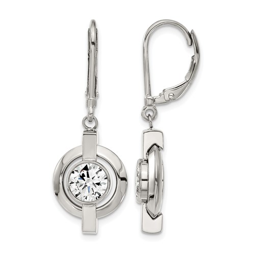 Chisel Titanium Polished CZ Leverback Earrings