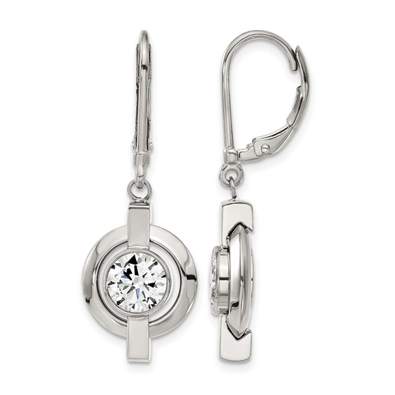 Chisel Titanium Polished CZ Leverback Earrings