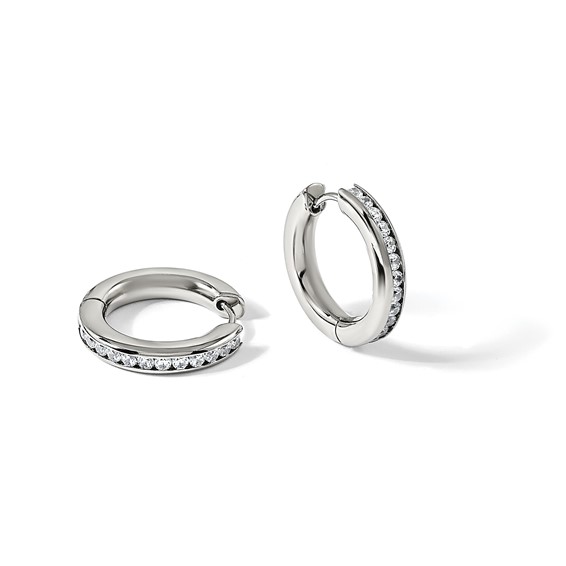 Chisel Titanium Polished CZ Hinged Hoop Earrings