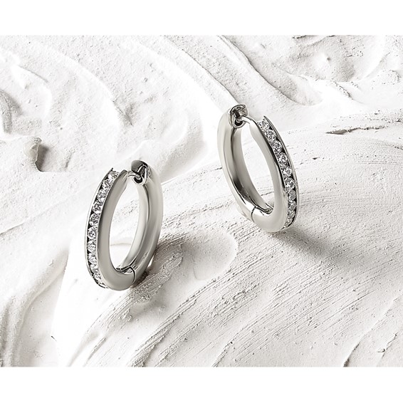 Chisel Titanium Polished CZ Hinged Hoop Earrings