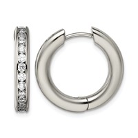 Chisel Titanium Polished CZ Hinged Hoop Earrings view 1