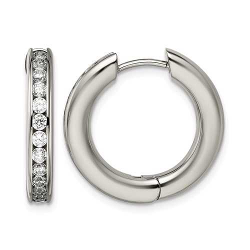 Chisel Titanium Polished CZ Hinged Hoop Earrings