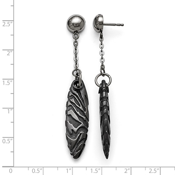 Titanium/Ster.Sil Black Ti Polished Etched Post Dangle Earrings
