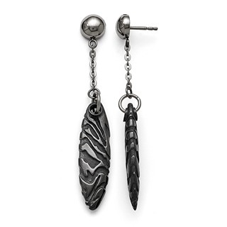 Titanium/Ster.Sil Black Ti Polished Etched Post Dangle Earrings