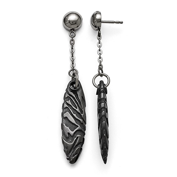 Titanium/Ster.Sil Black Ti Polished Etched Post Dangle Earrings