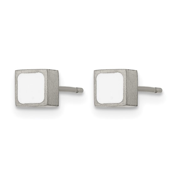 Chisel Titanium Brushed with White Enamel Square Post Earrings