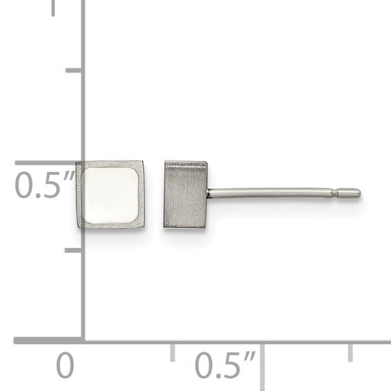 Chisel Titanium Brushed with White Enamel Square Post Earrings