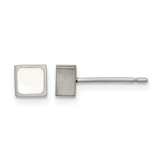 Chisel Titanium Brushed with White Enamel Square Post Earrings