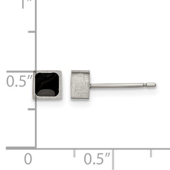 Chisel Titanium Brushed with Black Enamel Square Post Earrings