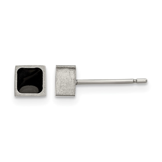 Chisel Titanium Brushed with Black Enamel Square Post Earrings
