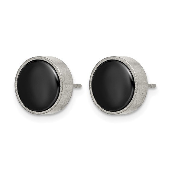 Chisel Titanium Brushed with Black Ceramic Circle Post Earrings