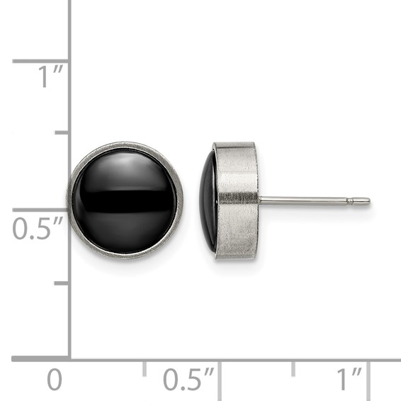 Chisel Titanium Brushed with Black Ceramic Circle Post Earrings