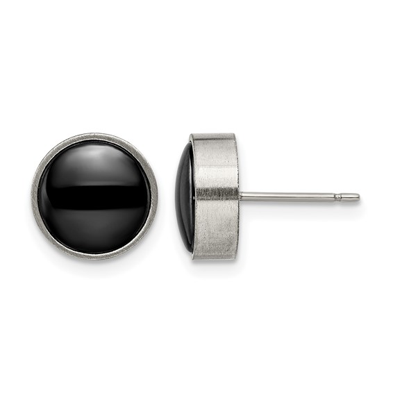 Chisel Titanium Brushed with Black Ceramic Circle Post Earrings