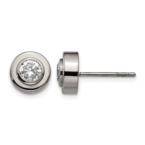 Chisel Titanium Polished CZ Post Earrings