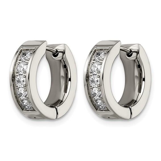 Chisel Titanium Polished CZ 5mm Hinged Hoop Earrings